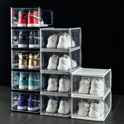 Clear Plastic Shoe Boxes Drop Front 4 Pack Shoe Storage Box Acrylic Custom Transparent Shoe Boxes Stackable organizer