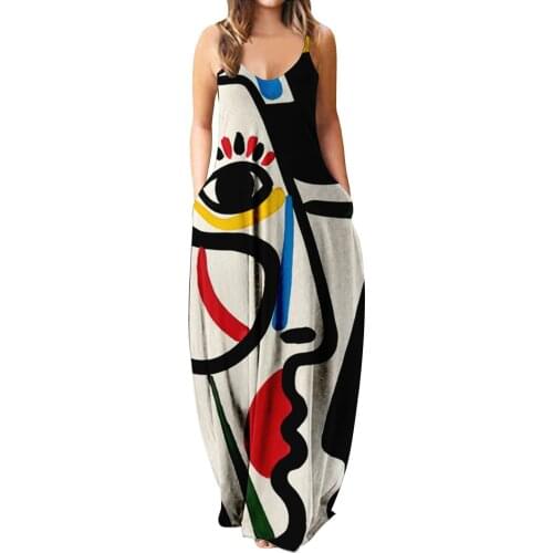 Plus Size Women Clothing Summer Dress Women Tie Dyed Print Drawstring Gradient Rendering Sling Long Dress Vestido De Mujer