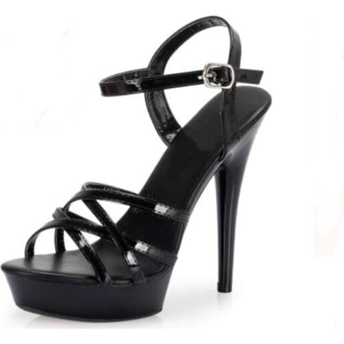 Sandals 15CM or 13 CM High Heels Fashion Crossed Strappy Ankle Strap Woman Platform Sandals Catwalk Summer Shoes Cheap Price