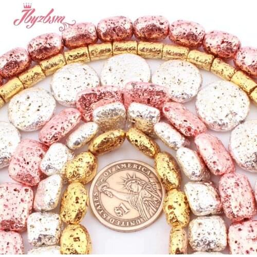 Silver Rose Gold Lava Rock Volcanic Beads Oval Square Column Loose Spacer Beads for DIY Jewelry Making Necklace Bracelat 15"