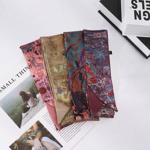 2021 New Summer 100*6 Long Fashion Female Small Scarf Silk Scarf Female Flowers Wrist Tie Hair Ribbon Long Style For Women