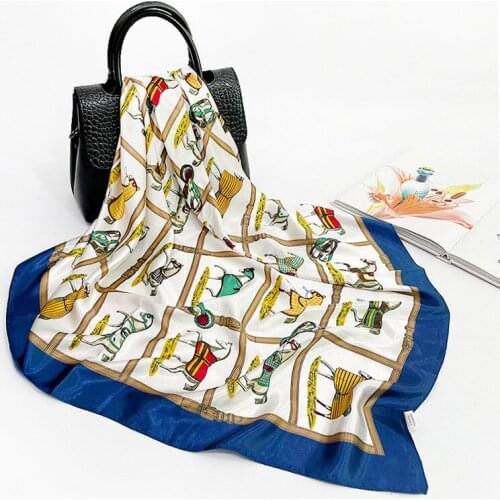 Scarves Womens Spring and Summer 2021 New 90 Simulation Satin Square Scarves Horse Group Printed Headscarf Scarves