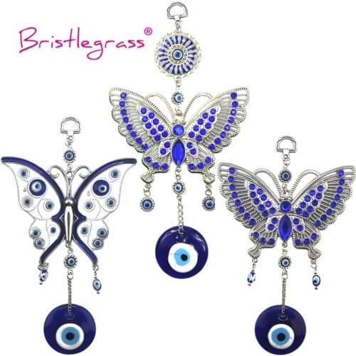 BRISTLEGRASS Turkish Blue Evil Eye Rhinestone Butterfly Amulet Lucky Charm Car Wall Hanging Pendant Pendulum Blessing Gift Decor