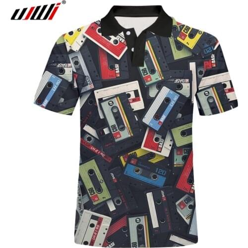 UJWI Polo 3d Shirts Retro CD Print Casual New Design Men Polo Shirts Summer High Quality Tees Tops Polo Shirts US Size 6XL