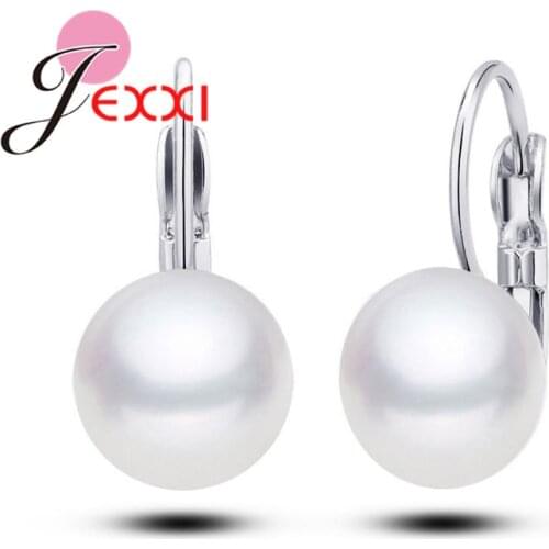 Stock New Fine Geniune 925 Sterling Silver Jewelry 12MM Natural Freshwater Pearl Hoop Ear Lever Earrings Present