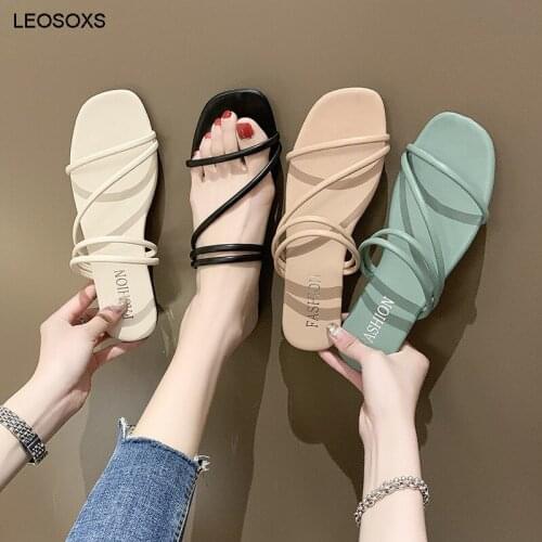 Womens 2021 Summer New Two Wear Sandals Fashion Korean One Word With Sandals Casual Flat Bottomed Slippers