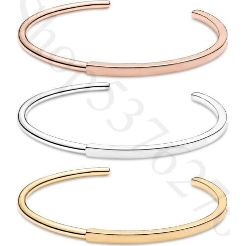 Authentic 925 Sterling Silver Signature I-D Fashion Bangle Fit Pandora Women Bead Charm Bracelet Gift DIY Jewelry