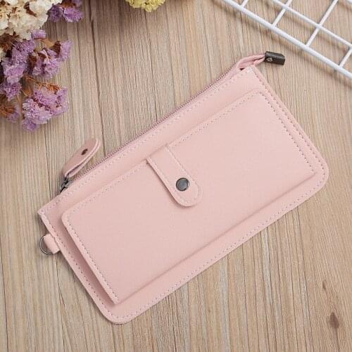 Womens Wallet High Capacity Card Holder Leather PU Bifold Ladies Solid Slim Wallets Women Zipper Long Style Clutch Purse Female