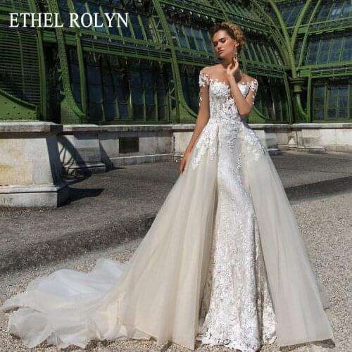 ETHEL ROLYN Romantic Detachable Mermaid Wedding Dresses 2021 Off the Shoulder Beading Appliques Vintage 2 In 1 Bride Gowns