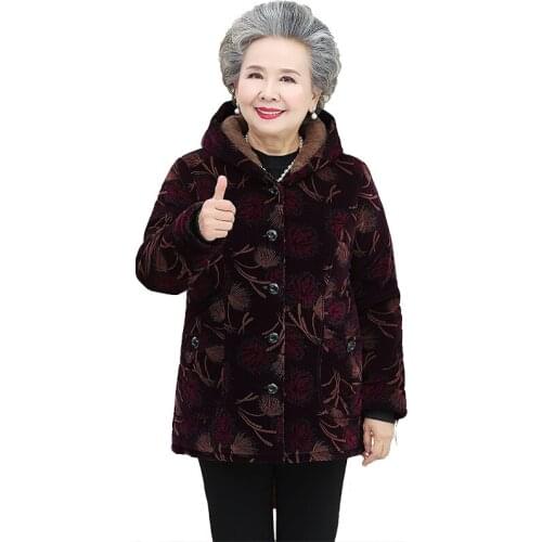 Winter Coats Woman Outerwear Fashion Plus Size Plus Velvet Thick Hooded Print Jacket Autumn Mother Warm Overcoat Womens Clothes