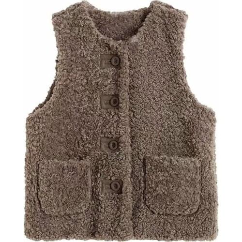 Winter fleece vest coat women sleeveless fleece coat jacket button up pockets streetwear casual vest