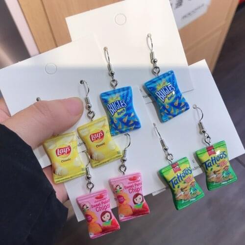 1Pair Trendy Cute Potato Chips Snack Drop Earrings For Women Girl Harajuku Funny Earings Jewelry Lovers Christmas Eardrop EC297
