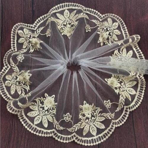 1Y Embroidery Gold Flower Lace Fabric Applique Tulle Flower Lace Trim Fabric for Wedding Dress Wide 18CM