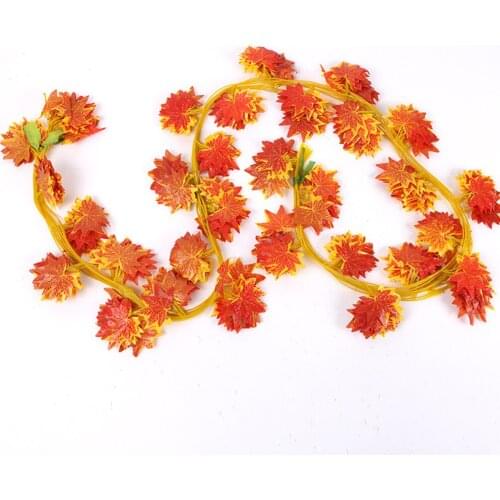 2M Artificial Colorful Maple Leaves Rattan Silk Material Simulated Dried Flower String Festival Supply Wedding Party Decoration