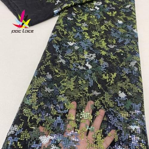 2021 High Quality Tulle Lace African Lace Fabric With Sequins Beads African French Wedding Lace Fabric For 5yard XZ2727B-2