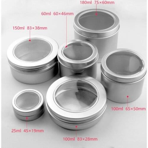 25ml empty skin care cream aluminum containers with window cap,metal aluminum jar window lid ,metal bottle tin pot can SN1708