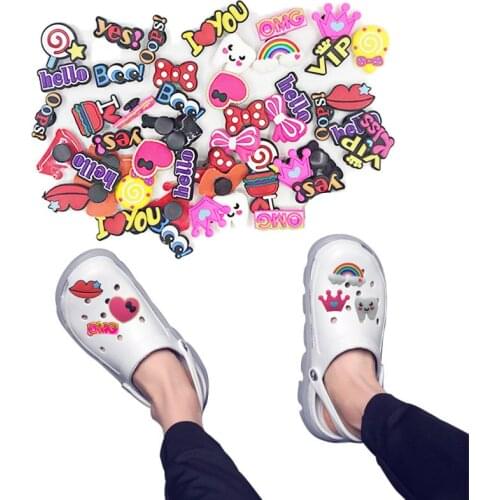 50pcs/lot Sweetheart Cute Rainbow Bow Lollipop Shoes Accessories DecorationJibz for Croc Shoe Charms Fit Bracelets Kids Gift
