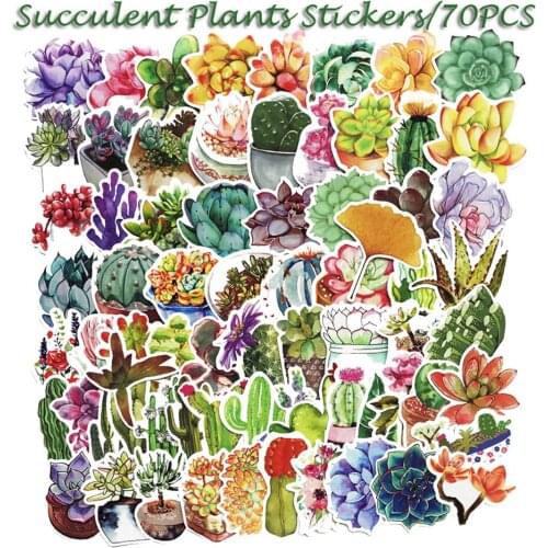 70Pcs Stickers Pack Waterproof Cute Succulent Plants Sticker Decals for Water Bottle Phone Scrapbook Laptop Guitar Suitcase