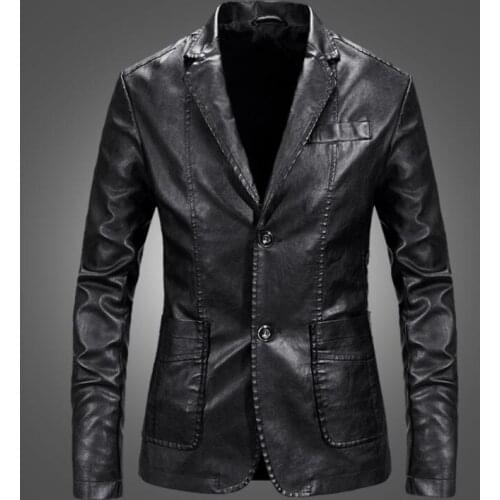 Black suits mens leather jacket slim motorcycle coat men jackets clothes jaqueta de couro street Factory