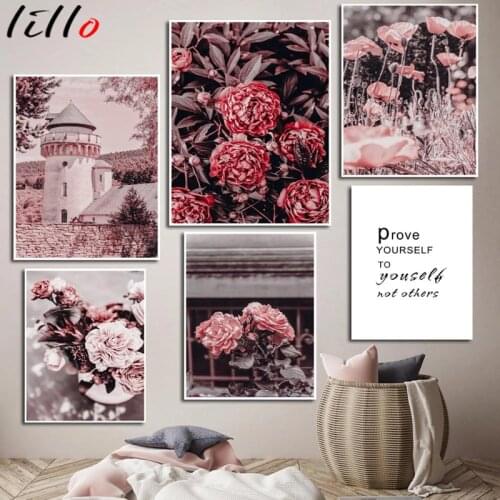 Floral botanical canvas print rose peony rose flower plant poster nordic style wall art scandinavian painting decor picture