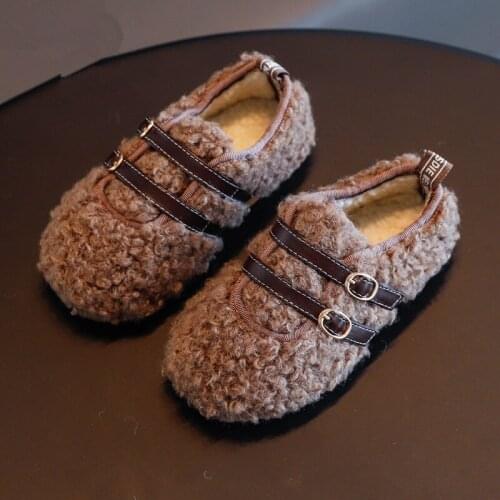 2020 Baby Flat Shoes Baby Winter Kids Cute Shoes New Fashion Girls Soft Plush Warm Shoes Girls Cotton Slippers Shoes Size 21-30