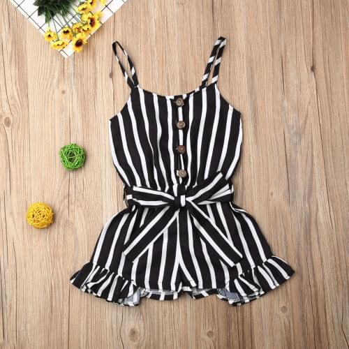 Toddler 3-8Years Kid Girls Striped Jumpsuit Summer Girls Sleeveless Overalls Playsuit Children Costumes Black Yellow Green