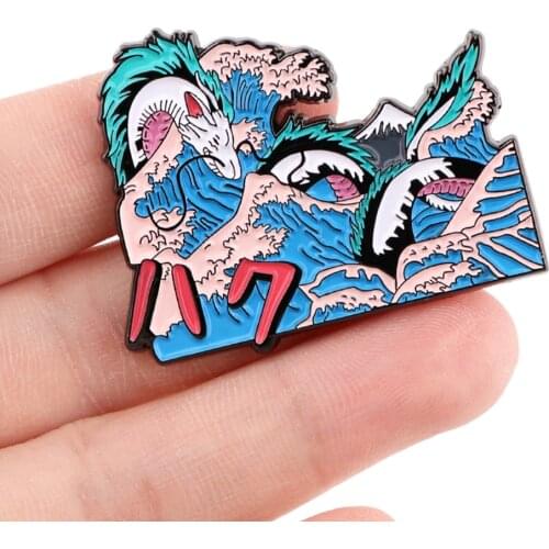 DZ2172 Japanese Waves Anime Dragon Icons Enamel Pin Brooches for clothes Backpack Collar Hat Badge Lapel Pin Jewelry Gifts