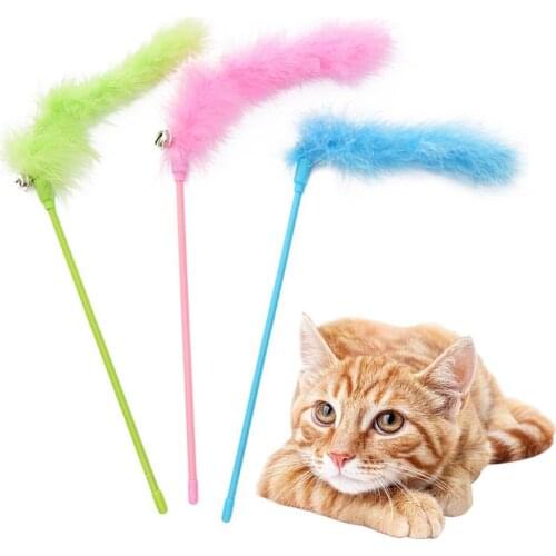 Pet Cat Toys Stick Teaser Feather Cat Wand Toy Plush Faux Feather Cat Teaser Stick Toy Cat Catcher Wand With Bell Kittens Favor