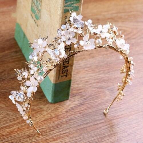 Jonnafe Baroque Vintage Crown Gold Branch Wedding Tiara Hair Accessories Pearls Women Jewelry Bridal Crowns Headwear