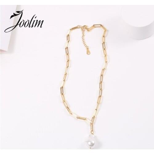 Joolim Jewelry PVD Gold Finish Fashionable End Chunky Pearl Pendant Necklace Stylish Stainless Steel Necklace