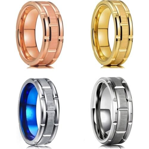 New 8mm Mens Black Golden Tungsten Carbide Ring Brick Pattern Double Groove Engagement Ring Mens Wedding Party Jewelry Gift