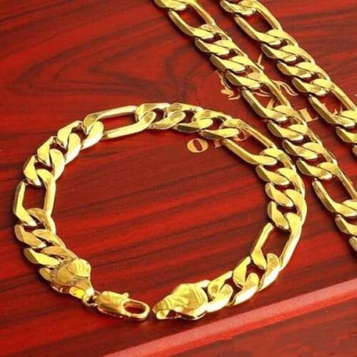 Figaro Chain Jewelry Set 18K Gold Mens Necklace Bracelet Cool Accessories for Male
