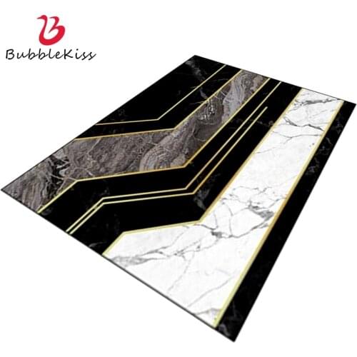 Bubble Kiss Carpets For Living Room Nordic Style Home Gold Line Decoration Area Rug Black Marble Pattern Floor Mat Anti Slip Pad