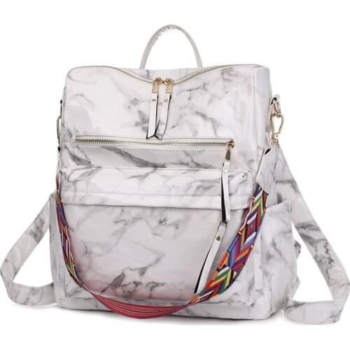 Marble Printed Leather Backpack Purse Leopard Travel Shoulder Bag Fashion Designer Women Handbag with Colorful Strap
