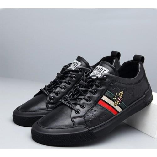 Luxury Brand Mens Casual Leather Shoes Man Genuine Leather Flat Sneakers Lace-Up Low-Top Leisure Shoes White