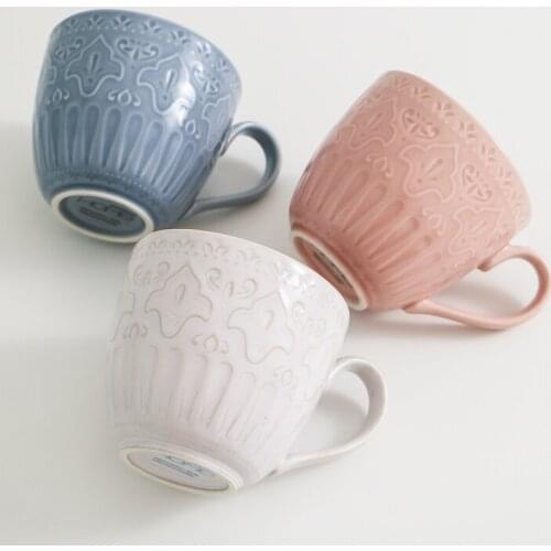 Retro Ins Simple Ceramic Underglaze Dark Flowers Relief Color-changing Mug Large Capacity