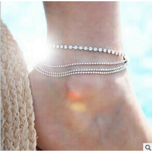 Fashion Jewelry Feet New Multi-layer Metal Chain Ball Chain Bohemian Flash Drill Anklet Crystal Anklet Wedding Anklet