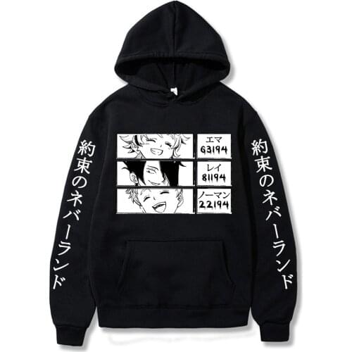 Mens Hoodie the Promised Neverland Hoodie Japan Anime Long-Sleeved Emma. Norman. Ray. Eyes Printed Streetswear Hoodies Male