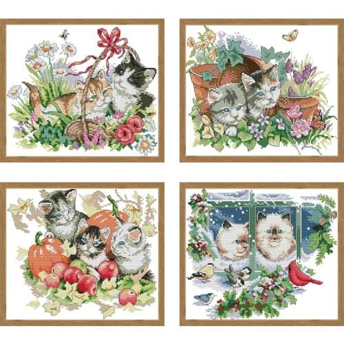 Cat series pattern printing cross stitch kit, beginner embroidery kit, needlework, DIY DMC cross stitch, Chinese embroidery kit