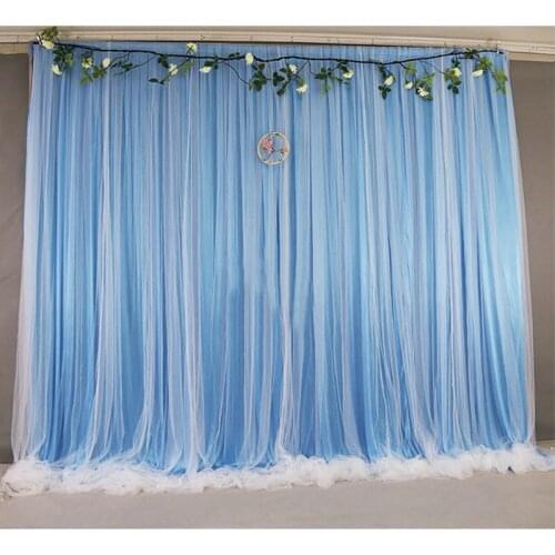 Sky Blue Tulle Chiffon Backdrop for Bridal Shower Wedding Ceremony Backdrops Curtains Newborn Baby Shower Backdrop Photo Booth