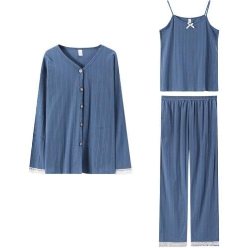 Plus Size 5XL Autumn Winter New Pijamas Women Three Piece Cardigan Sling Pants Pyjamas Set Sexy Lady Pajamas Home Clothes