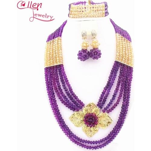 New Arrival African Purple Crystal Beads Jewelry Sets Nigerian Wedding African Jewelry Set Crystal Jewelry Sets W13342