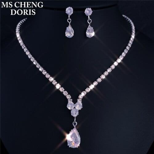 New Design Luxury Zircon Water Drop Shape Necklace Pendant Set for Women High Quality Party/Jewelry Wedding
