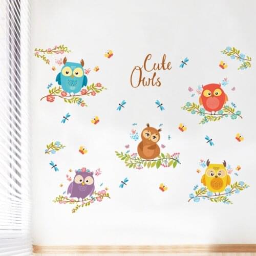 Wallpaper Sticker Happy Removable Waterproof Cartoon Animals Owl Wall Stickers Kids Home Decor Wallpapers For Living Room Decals