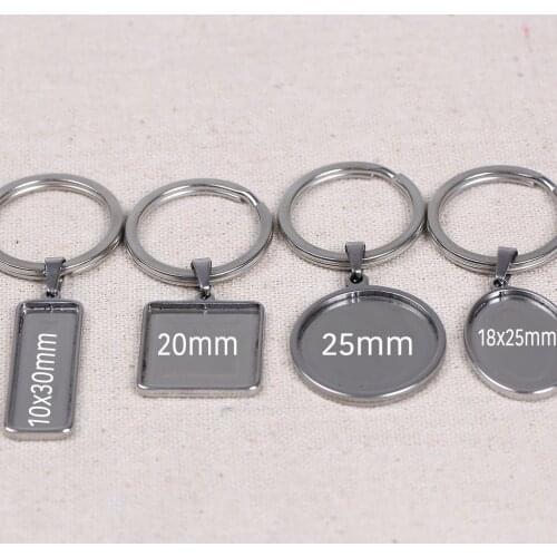 Onwear 1pcs stainless steel blank cabochon key chain base settings diy metal keychain accessories for jewelry making