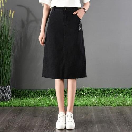 Autumn Knee Length Denim Skirt Korean Preppy Women Black Long Jeans Skirt Ladies High Waist Jeans Skirts Plus Size 6XL