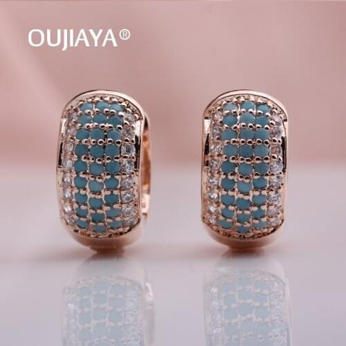 OUJIAYA Luxury Natural Zircon Drop of Turquois Jewelry Round 585 Rose Gold Wedding Dangle Earrings Elaborate Birthday Gift A12