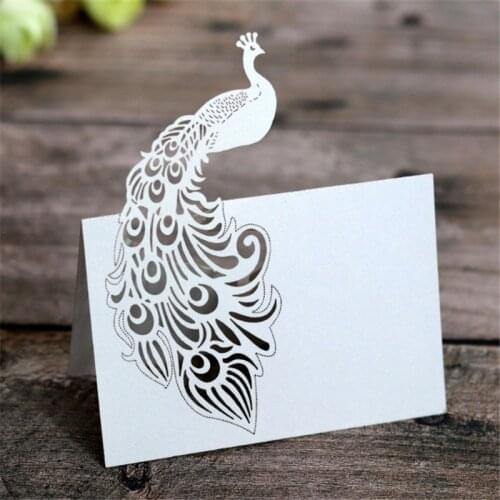 Peacock laser cut seat card name card marriage engagement table deocration card multi colors