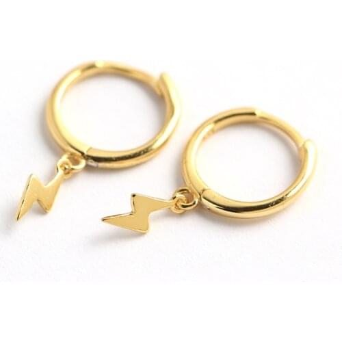 Real 925 Sterling Silver Lightning Round Hoop Huggie Earrings For Fashion Women Hiphop Fine Jewelry 18k Gold Jewelry Accessories