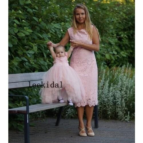 Mother Daughter pink Lace Photography Dresses Lovely Pink Mom Kids Matching Dresses For Girl First Communion Birthday Custom